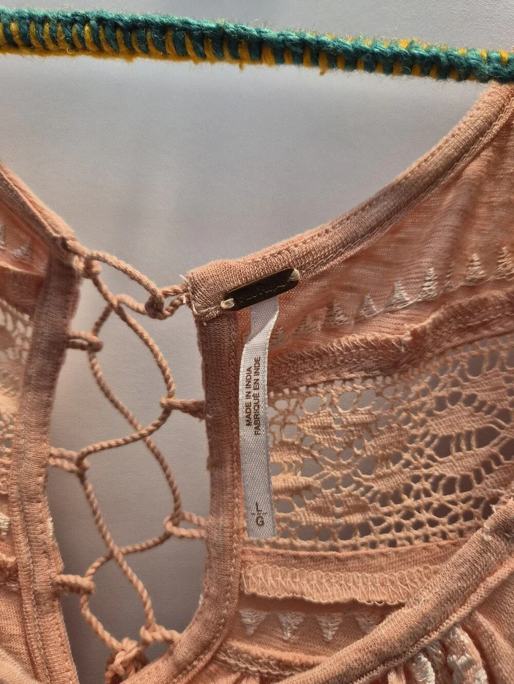 Free People Silverlake Peasant Blouse Large Peach Fairycore 70s Boho Chic Lace